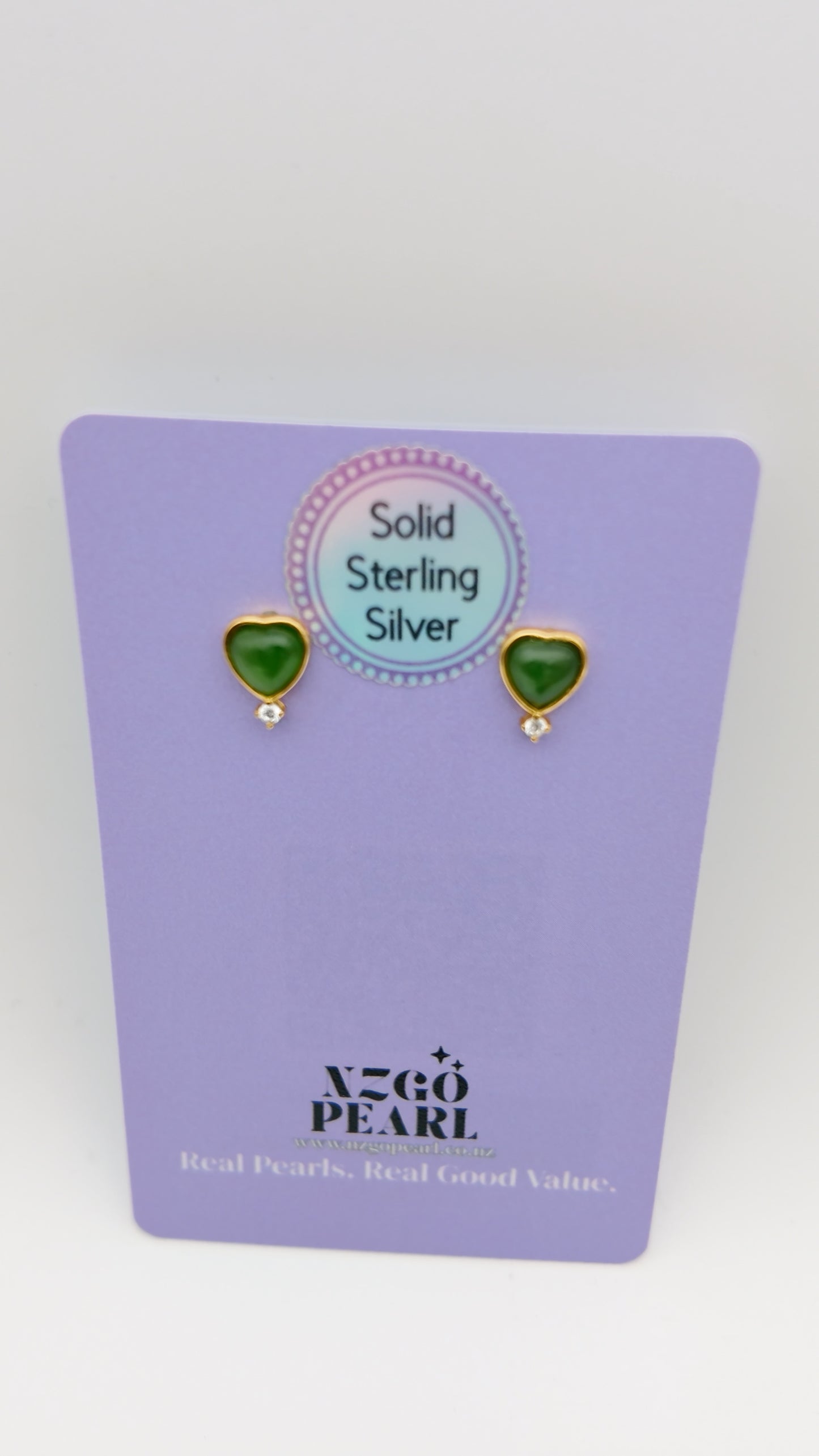 Jade Heart Stud Earrings – Solid Sterling Silver