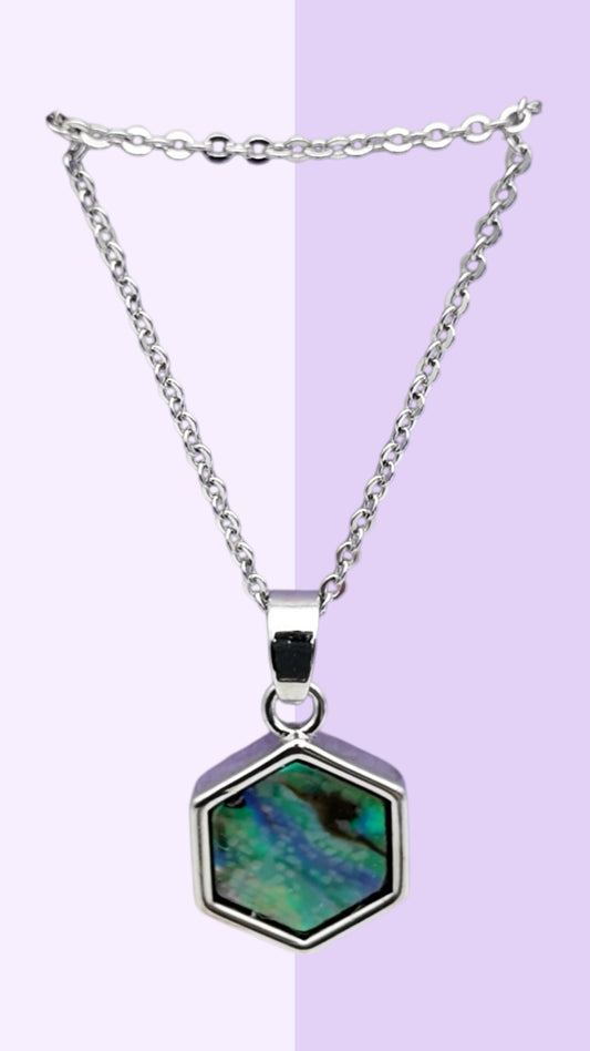 Hexagon Paua Shell Pendant