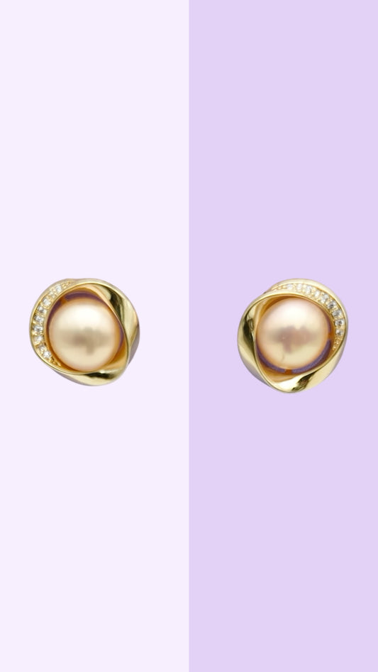 Golden Embrace Pearl Studs