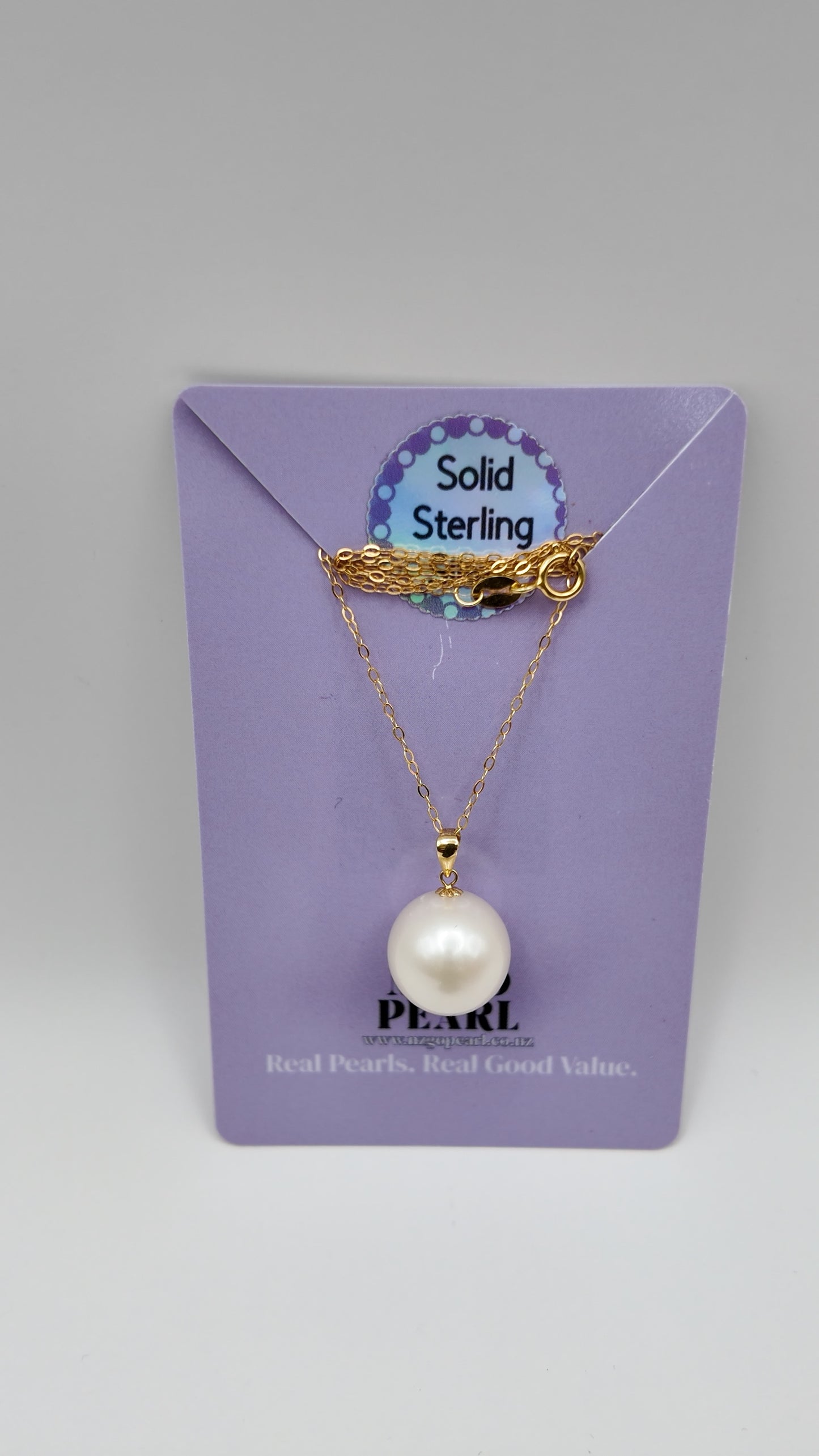 Classic Round Pearl Pendant Necklace (Solid Sterling Silver)
