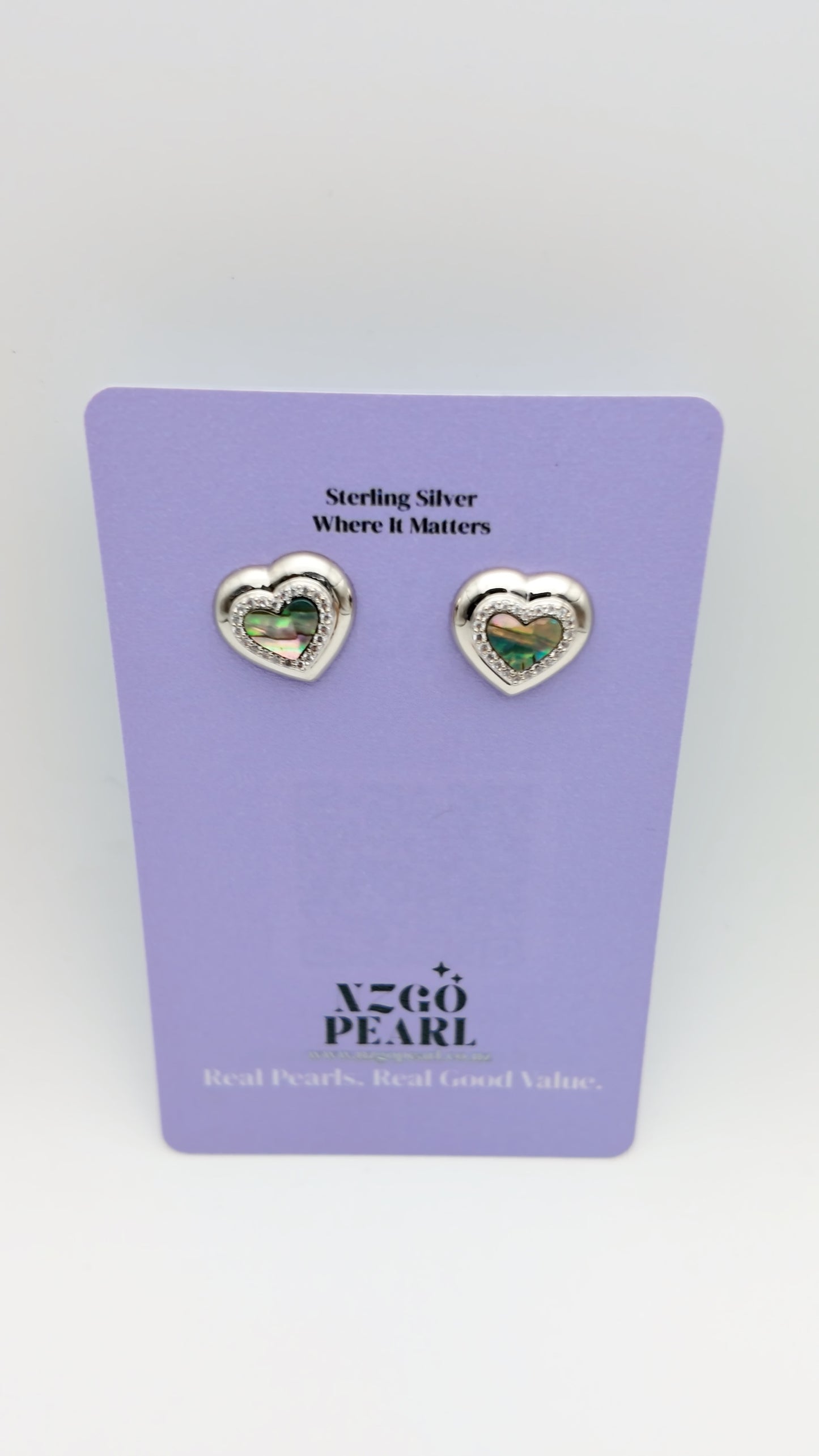 Heart Paua Shell Stud Earrings