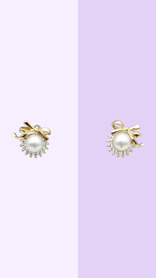 Bow-Tie Pearl Halo Studs