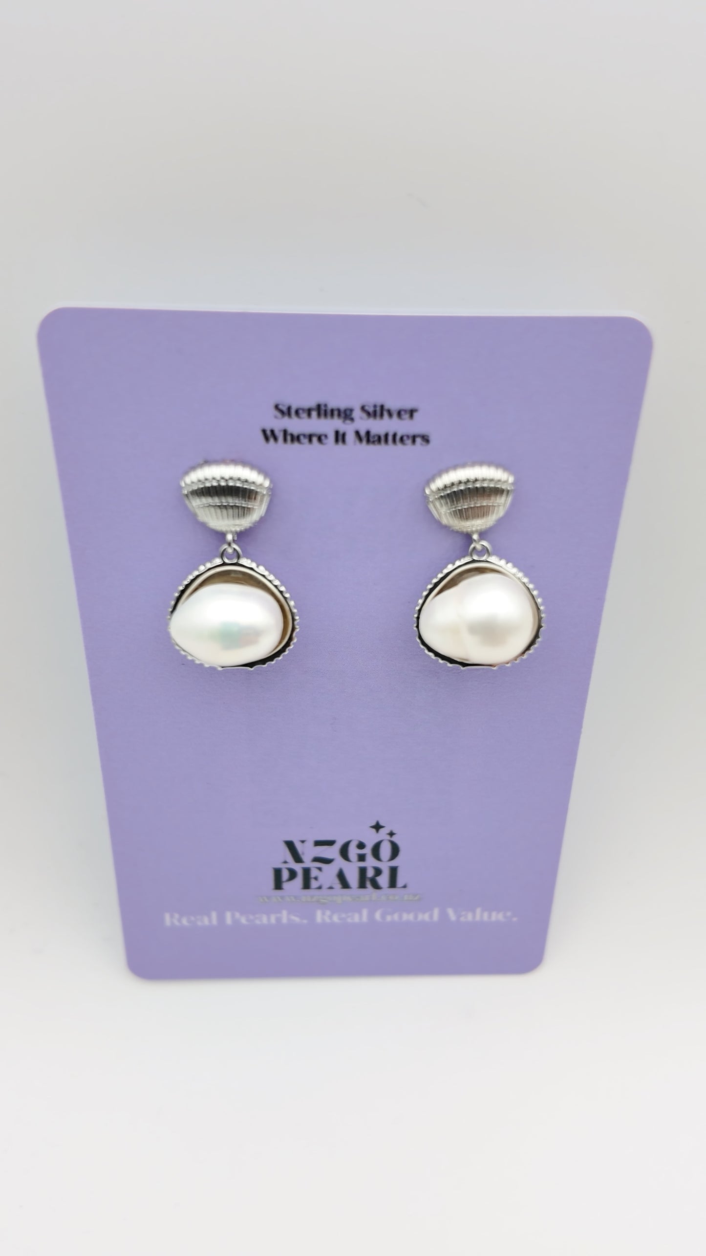 Silver Seashell Baroque Pearl Drops