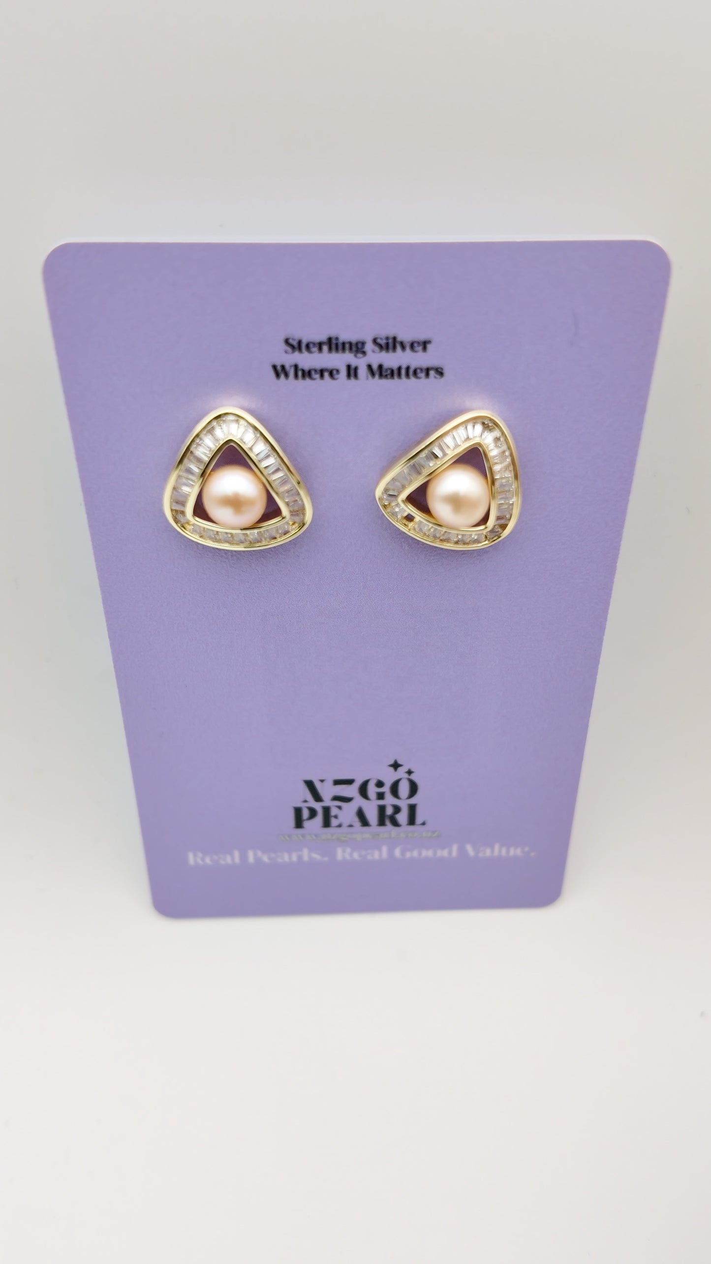 Triangle Baguette Pearl Studs