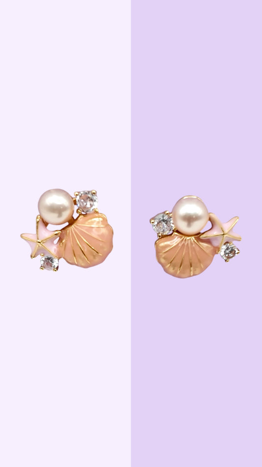 Pearl & Shell Star Stud Earrings