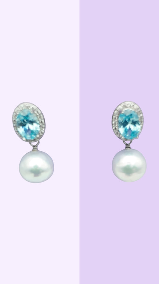 Blue Topaz Halo Drops Earrings