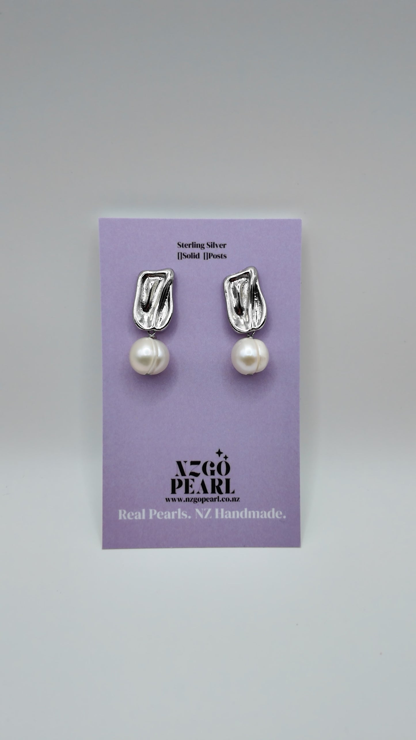 Sculpted Silver Pearl Drop Stud Earrings