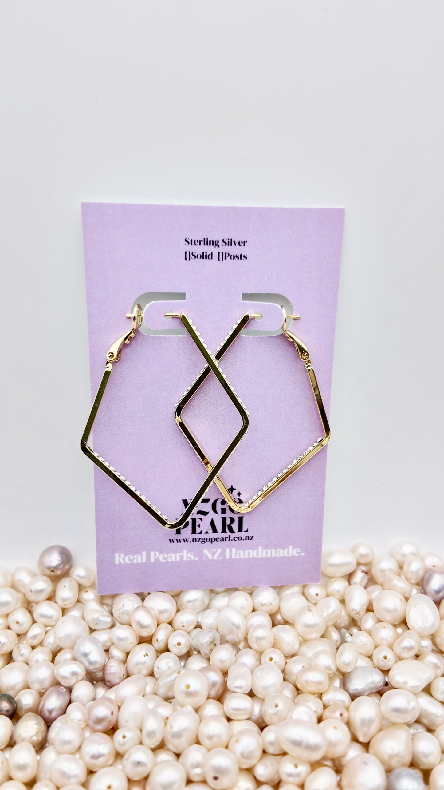 Sparkly Diamond-Shaped Gold Hoops