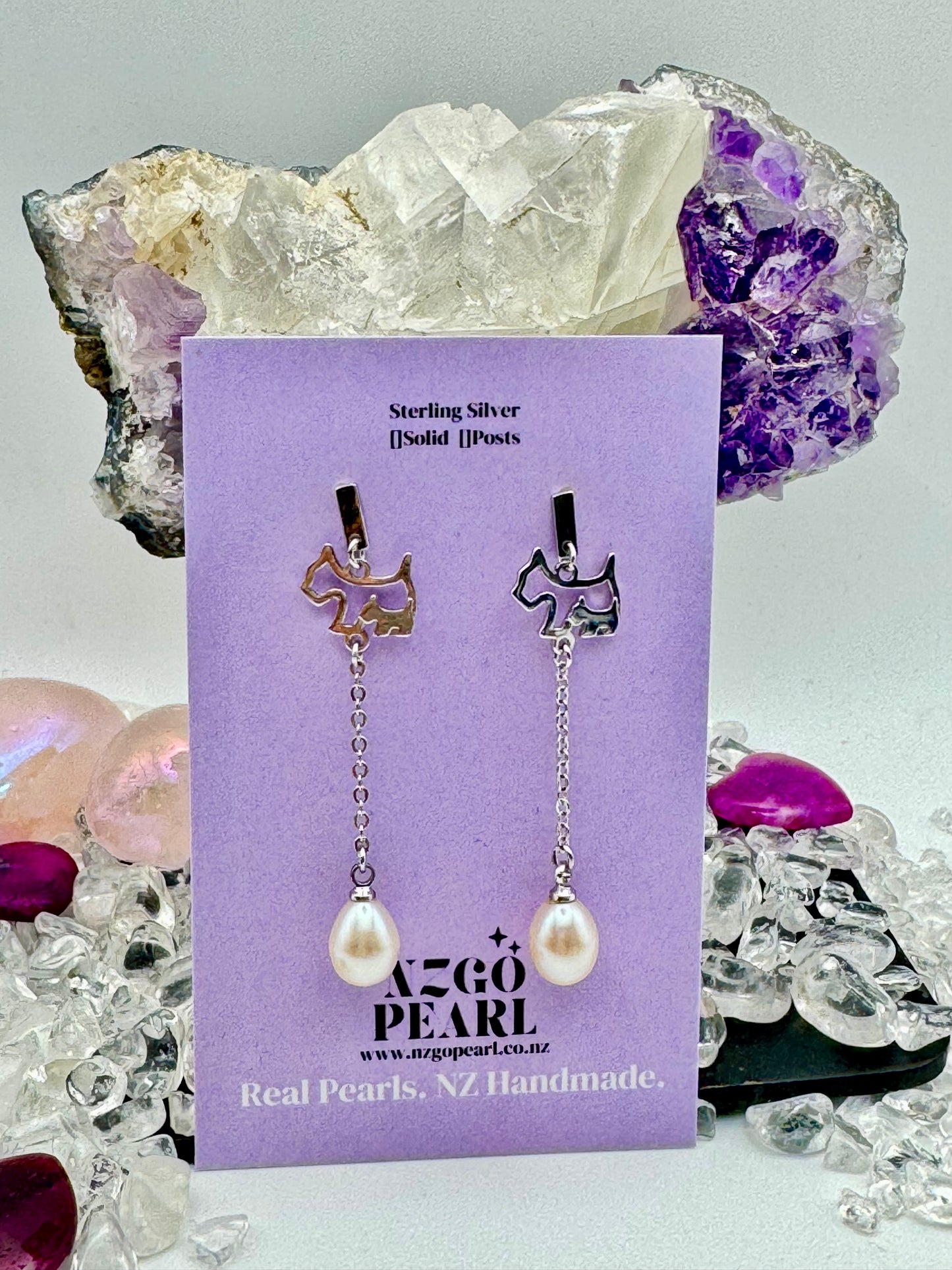 Puppy Love – Pearl Drop Earrings with Dog Silhouette