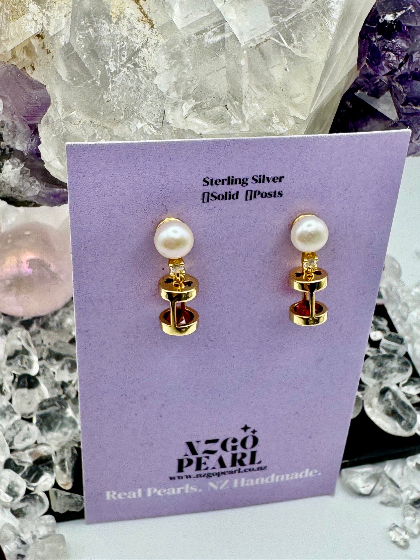 Pearl Prism – Golden Cage Crystal Drop Earrings