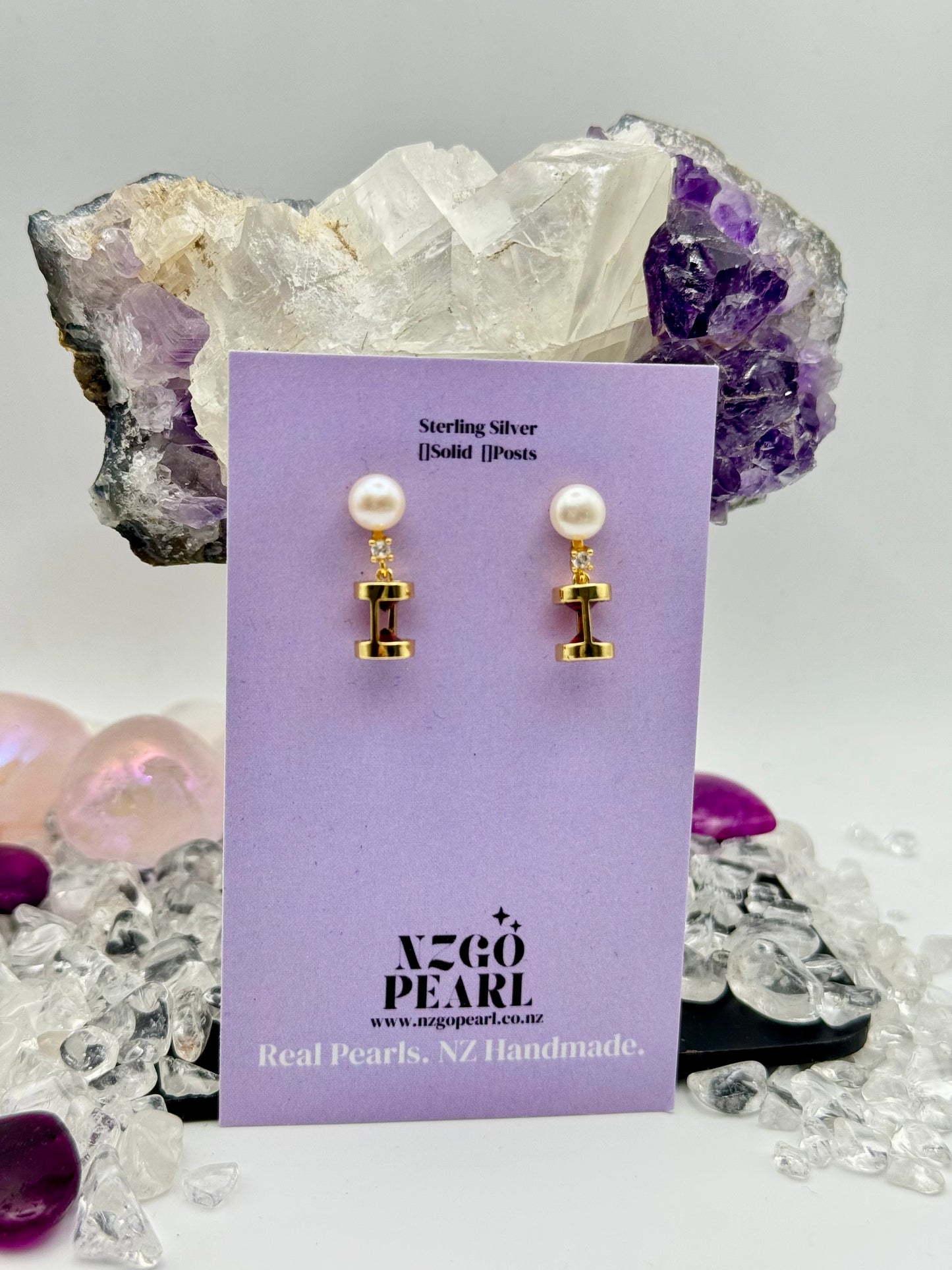 Pearl Prism – Golden Cage Crystal Drop Earrings