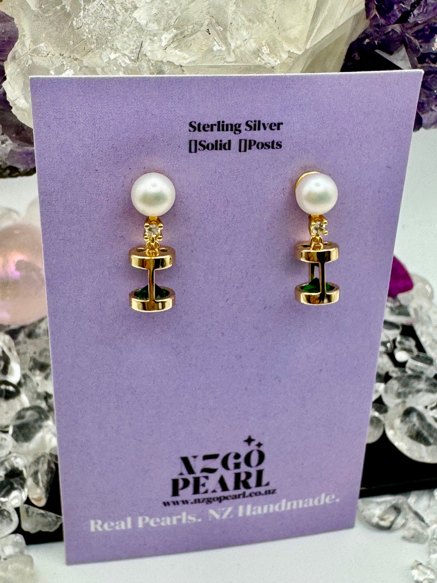 Pearl Prism – Golden Cage Crystal Drop Earrings