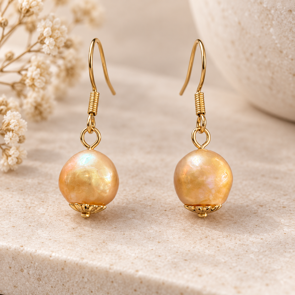 Champagne Real Pearl Drop Earrings
