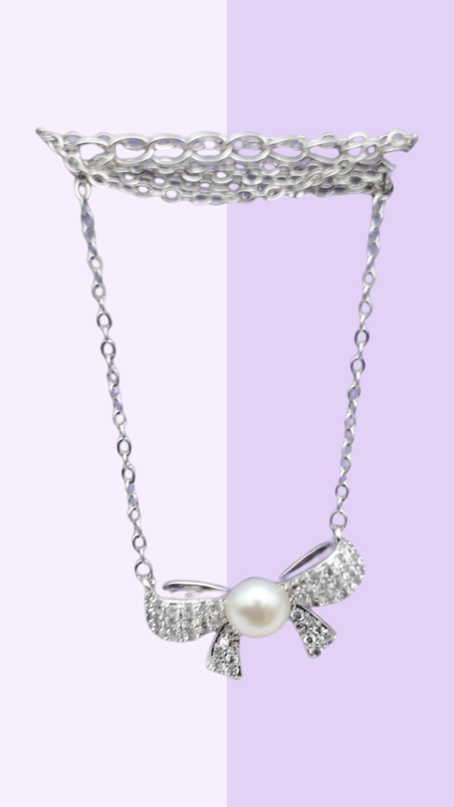 Silver Bow Pearl Necklace