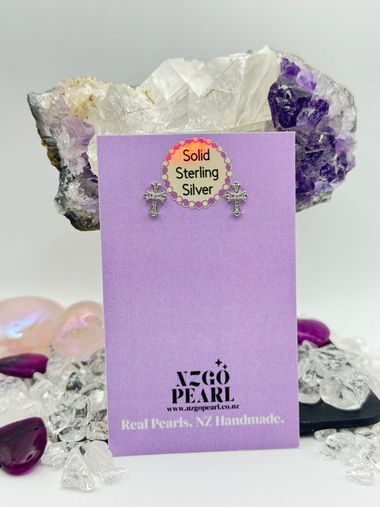 Mini Cross Studs – Solid Sterling Silver