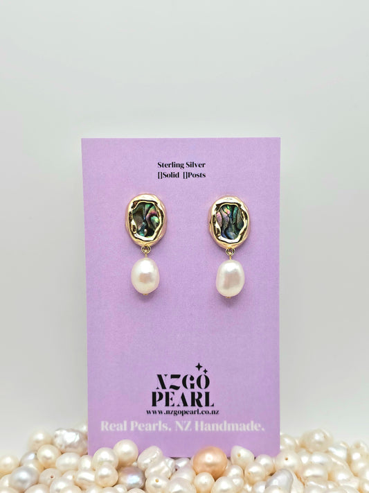 Paua Shell & Pearl Oval Drop Earrings