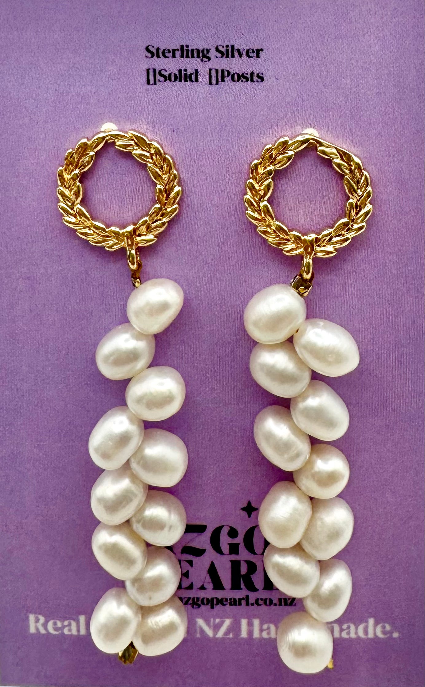 Laurel Wreath & Cascading 22 Pearl Earrings