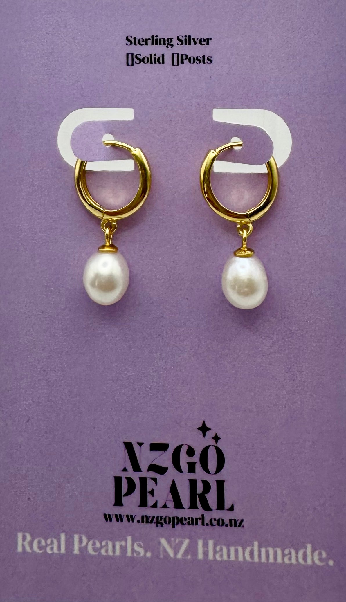 Classic Solid Sterling Silver Gold Plated Hoop & Oval Pearl Drop Earrings