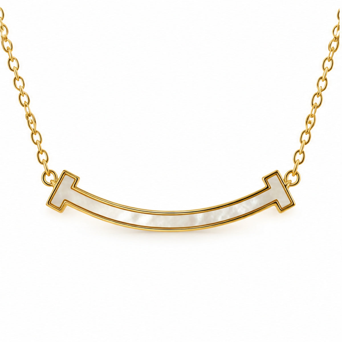 Curved mother of pearl bar necklace in gold