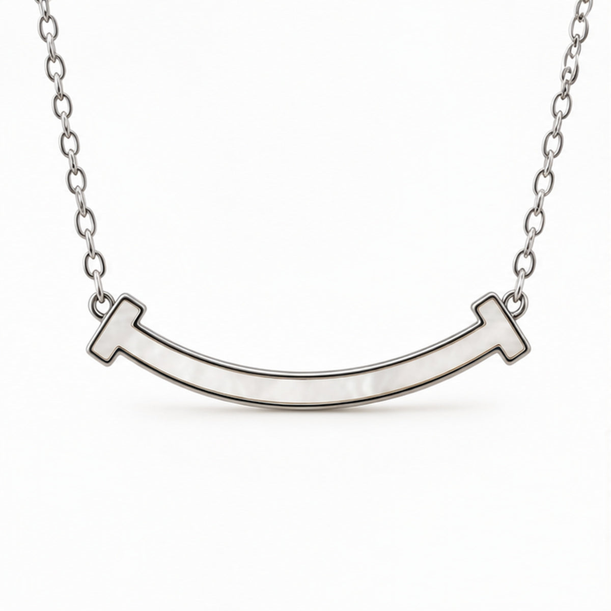 Curved mother of pearl bar necklace in silver