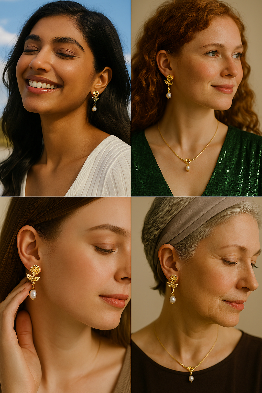 Golden Rose Drop Earrings with Keshi Pearls