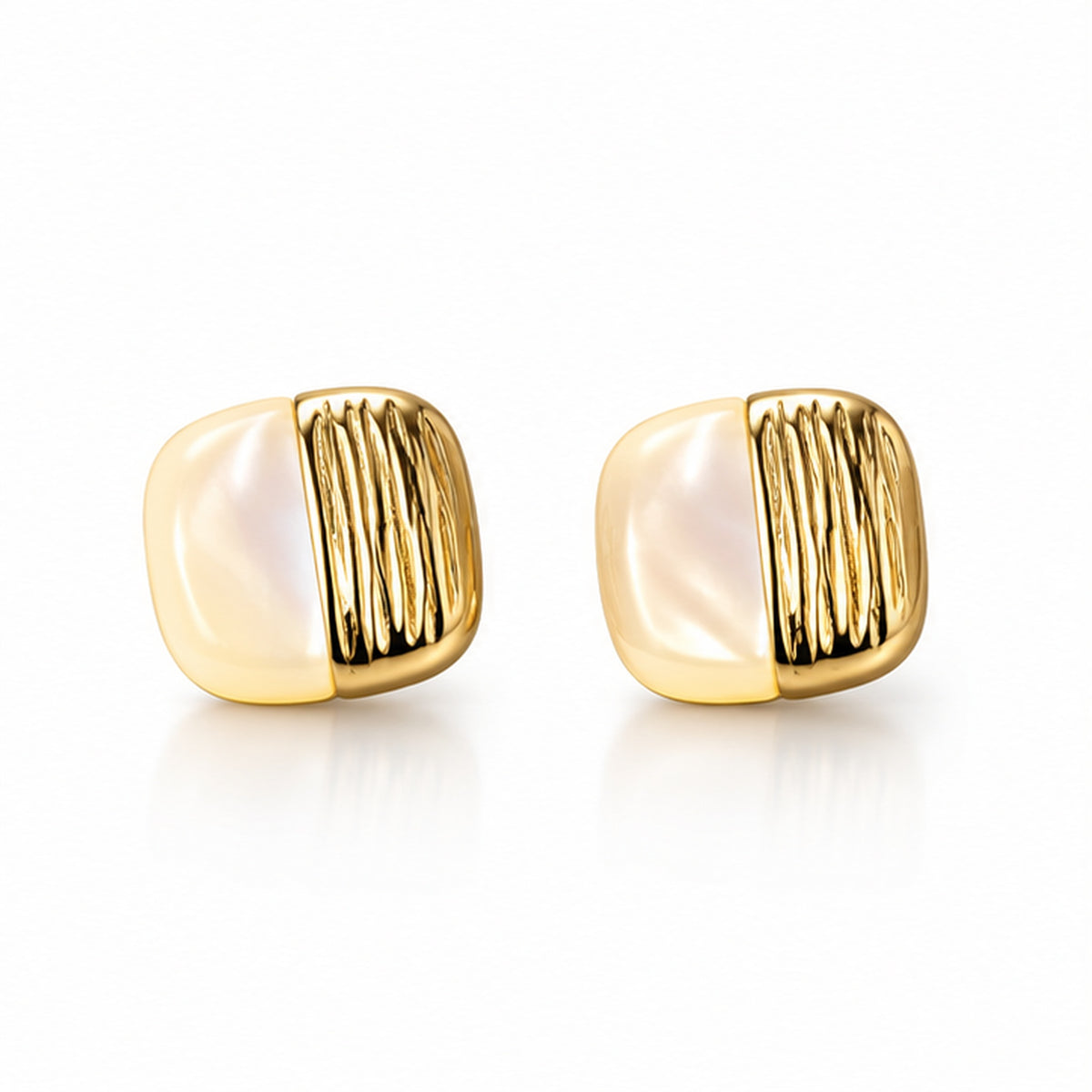 Mother of pearl square stud earrings in gold