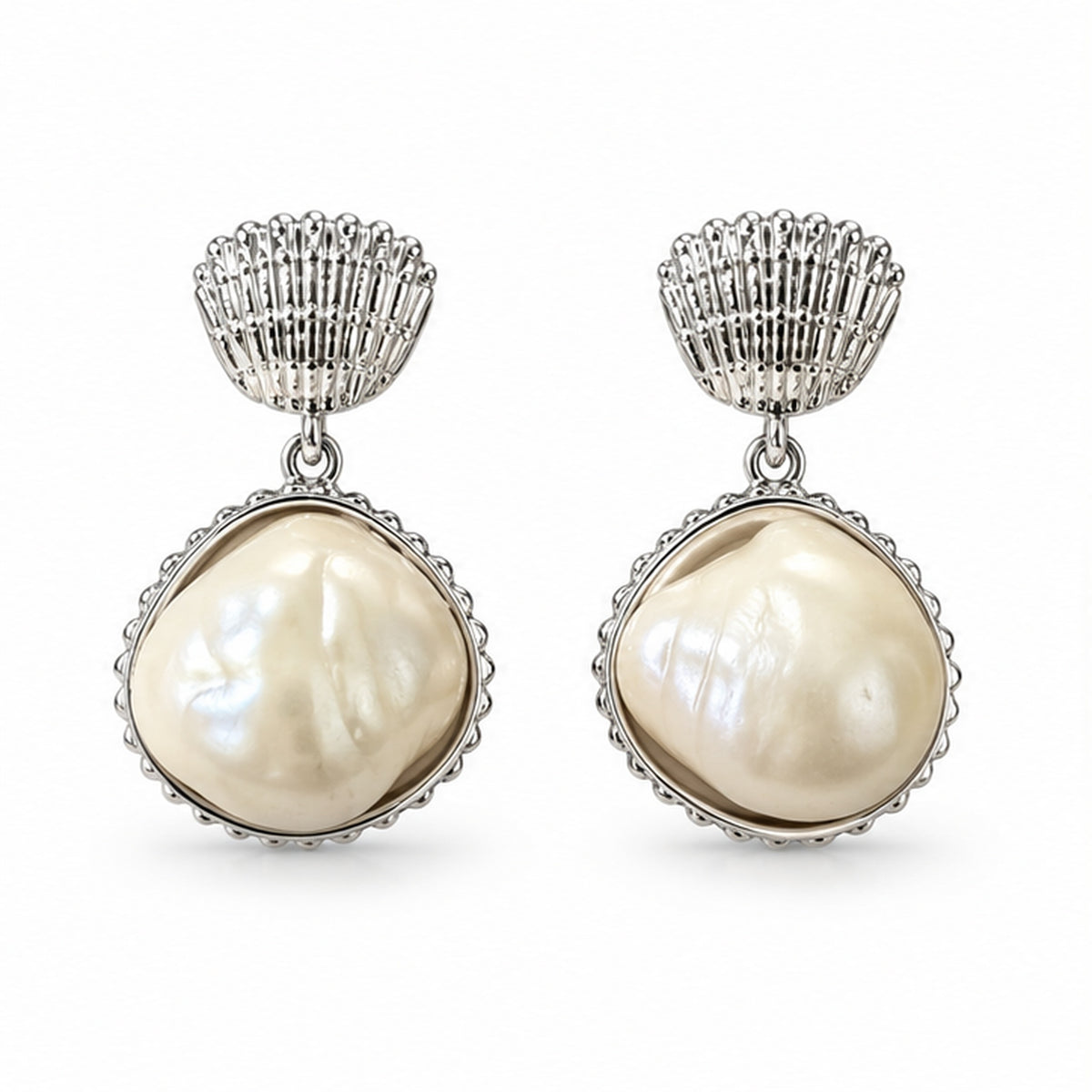 NZGO Pearl baroque real pearl shell drop earrings on a clean white background
