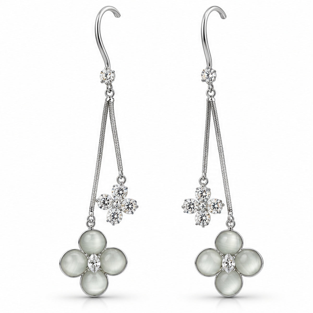 NZGO Pearl Cat's Eye floral drop earrings on a clean white background