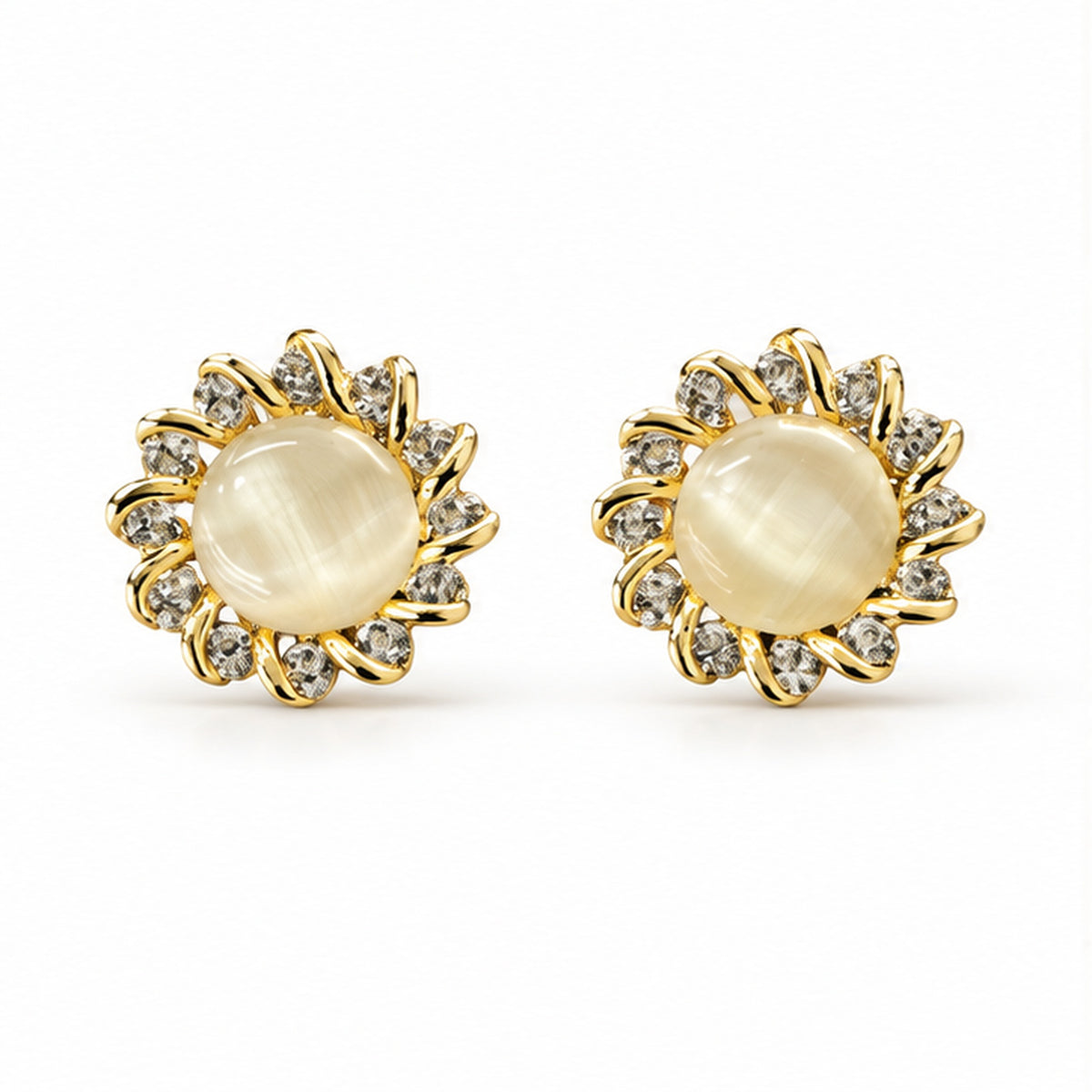 NZGO Pearl Cat's Eye sunburst stud earrings on a clean white background