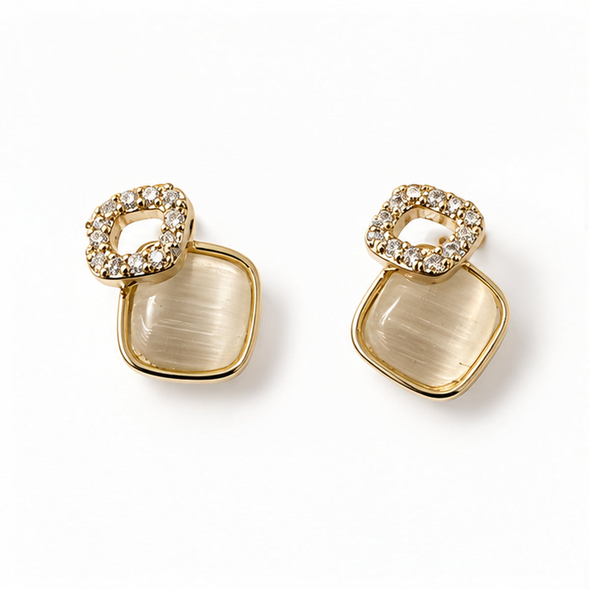 NZGO Pearl Cat's Eye square stud earrings on a clean white background