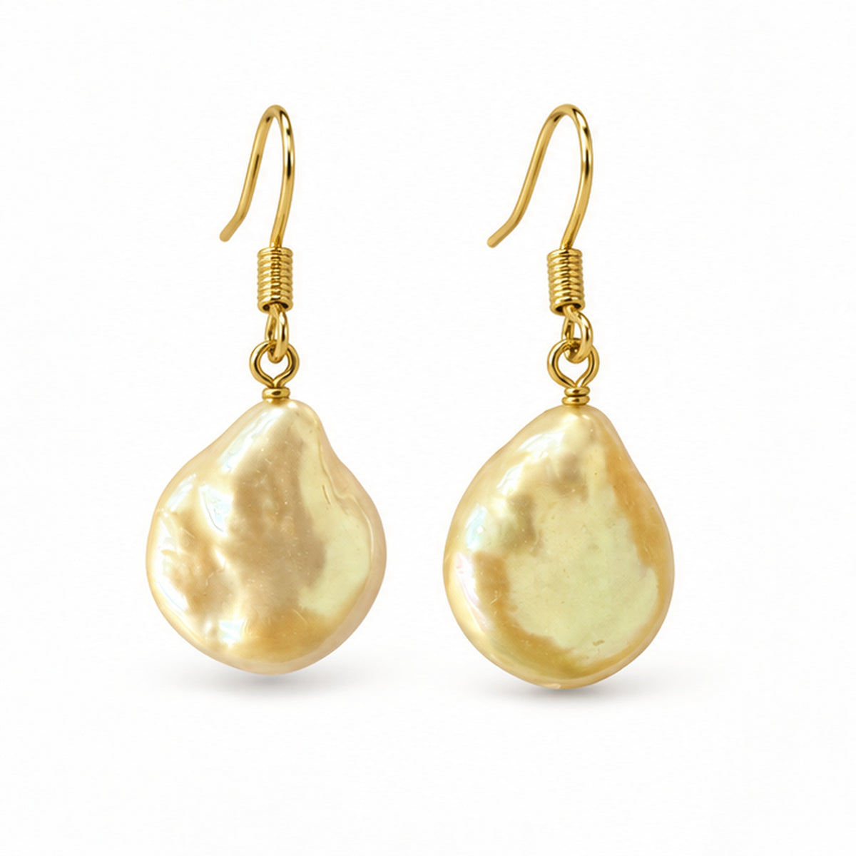 NZGO Pearl champagne baroque real pearl drop earrings on a clean white background