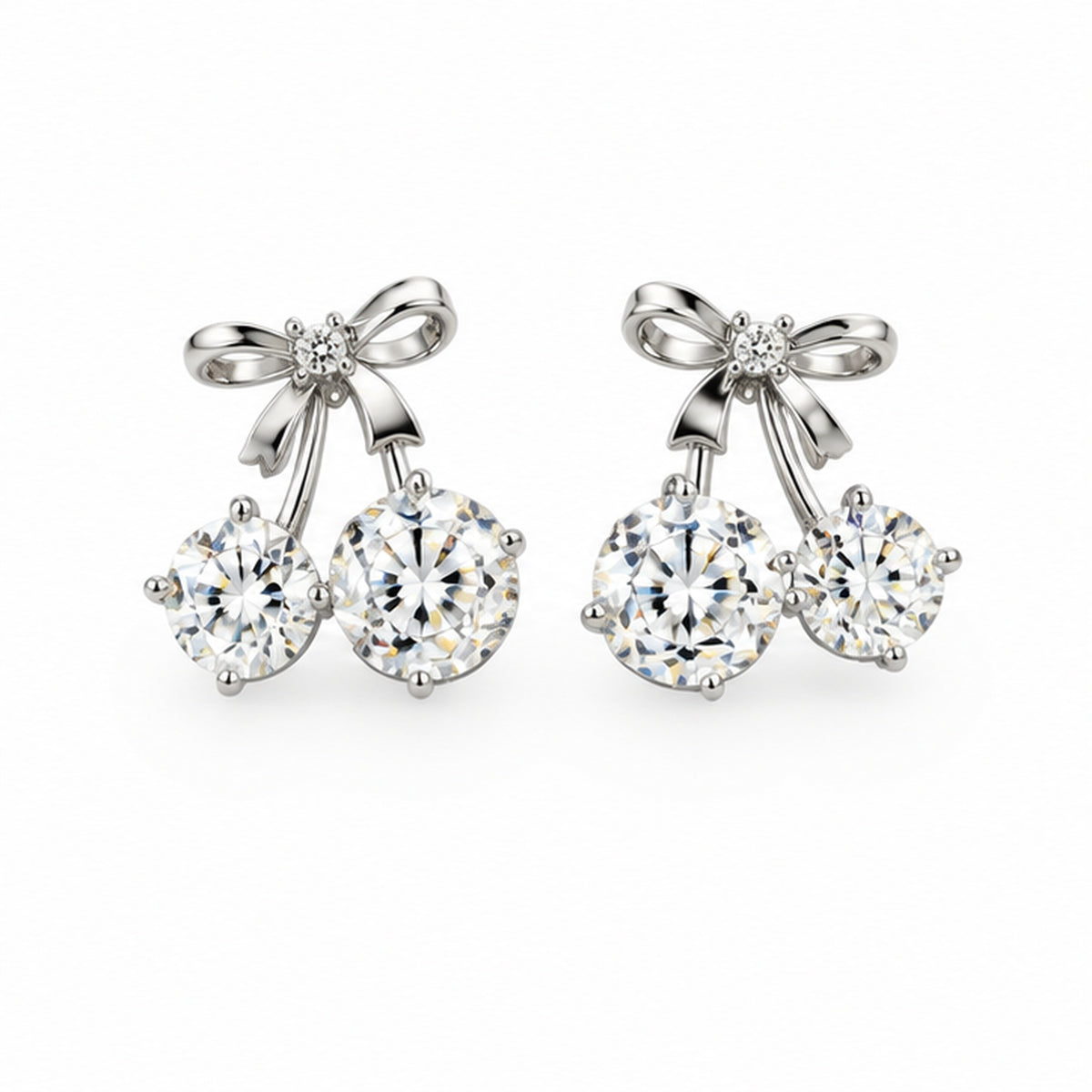 NZGO Pearl clear stone bow double drop stud earrings on a clean white background