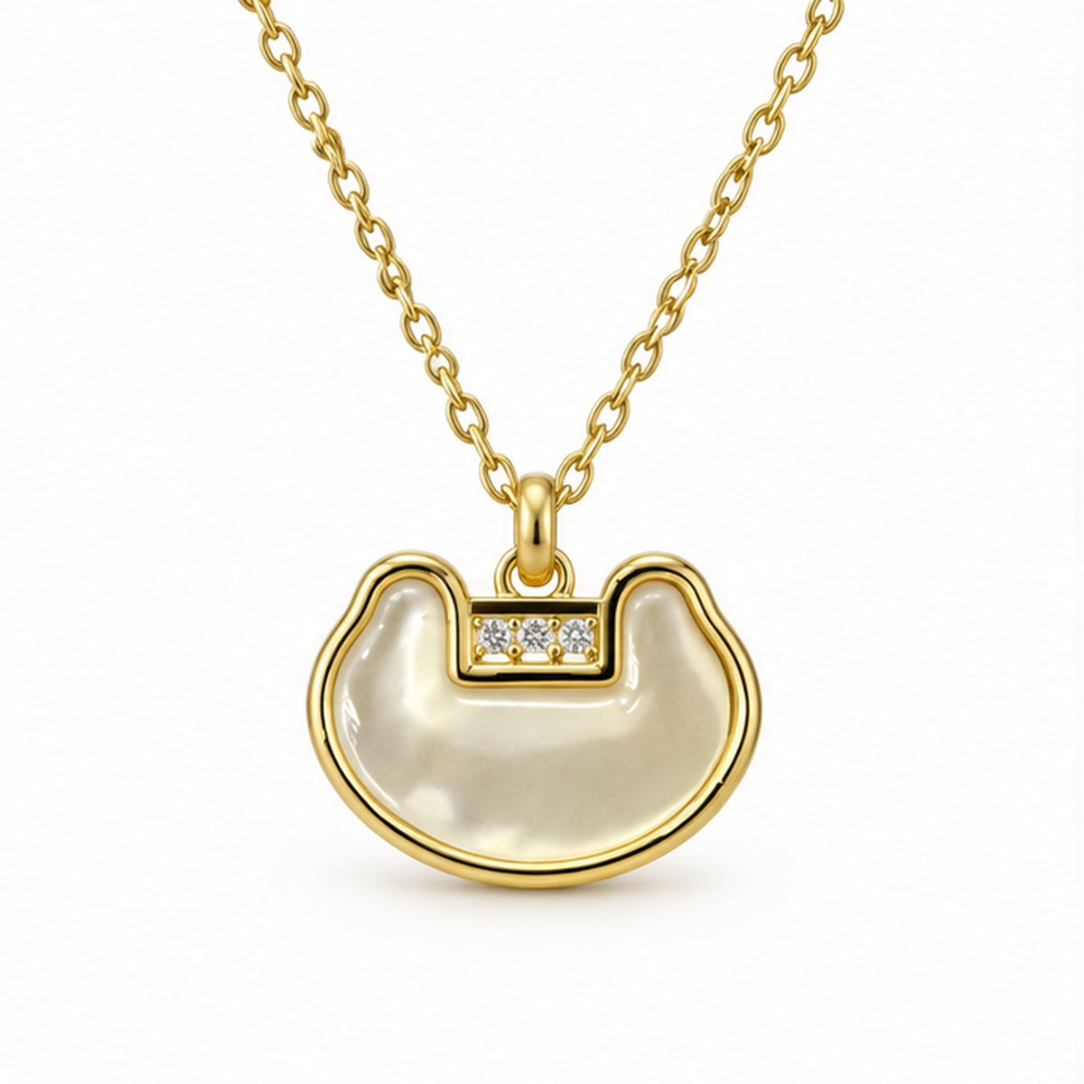 NZGO Pearl open crescent crystal pendant necklace on a clean white background