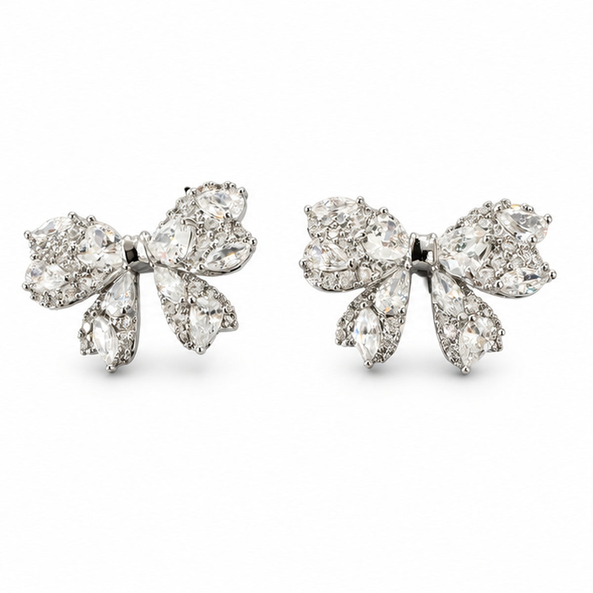 NZGO Pearl crystal bow stud earrings on a clean white background