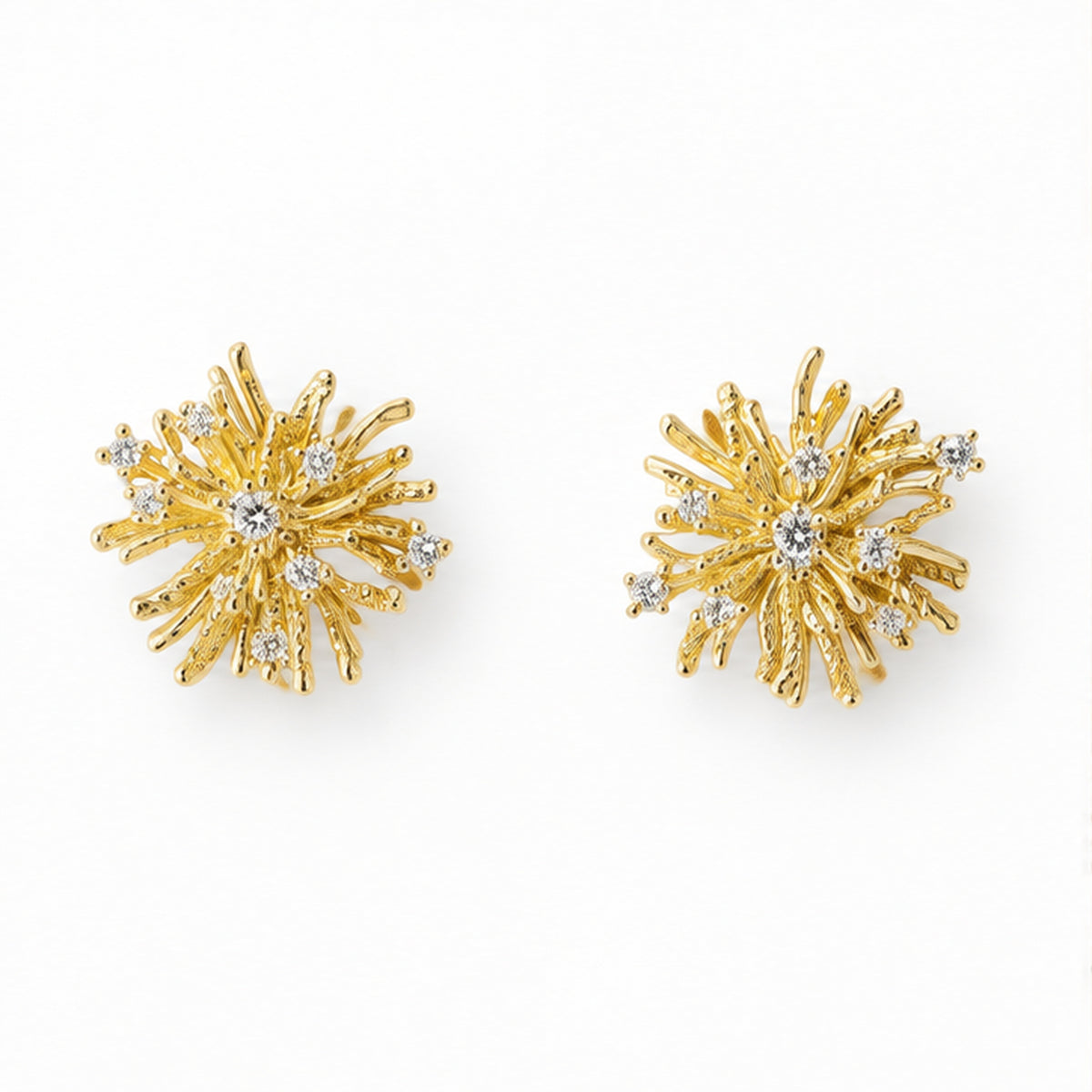 NZGO Pearl gold floral starburst stud earrings on a clean light background