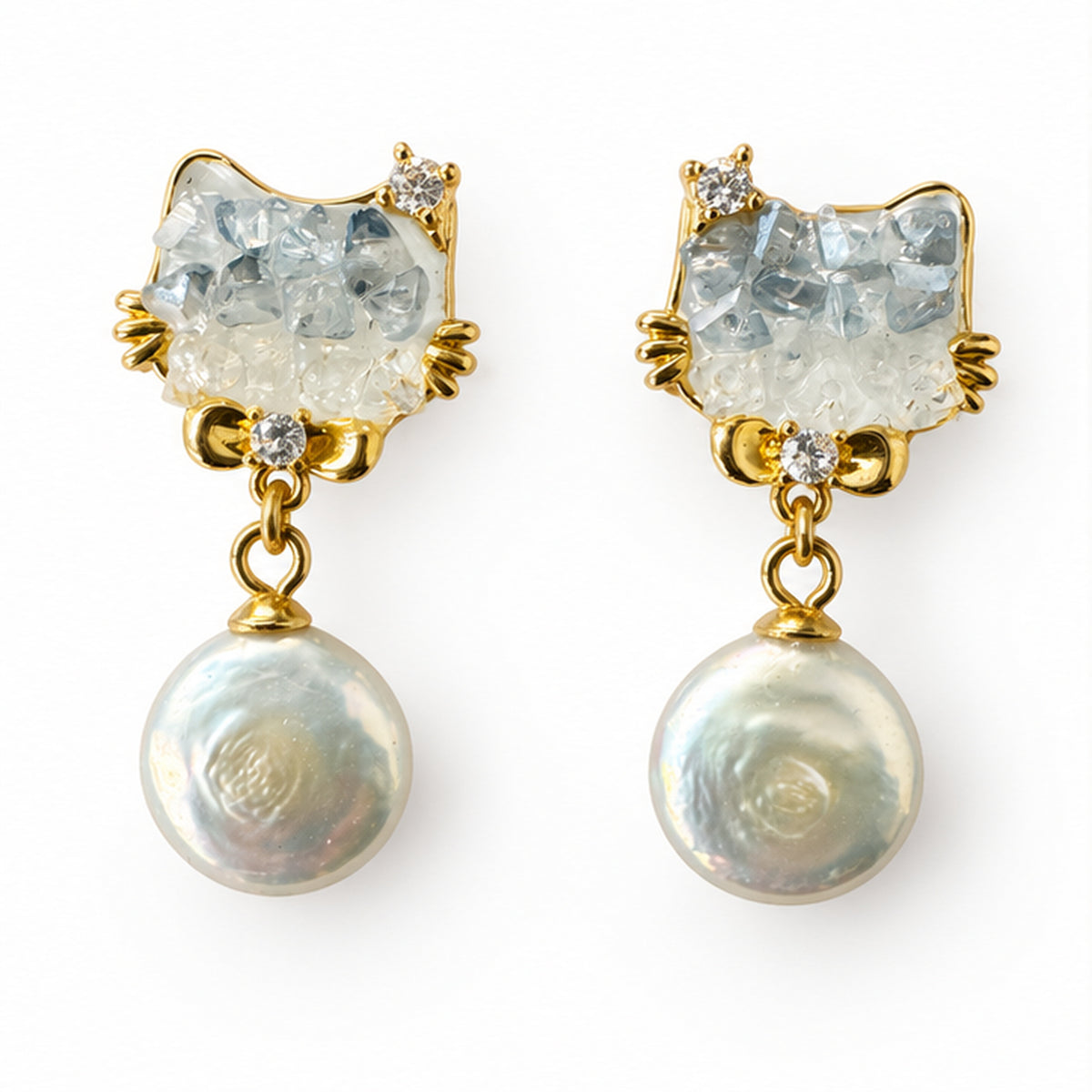 NZGO Pearl real pearl cat drop earrings on a clean light background