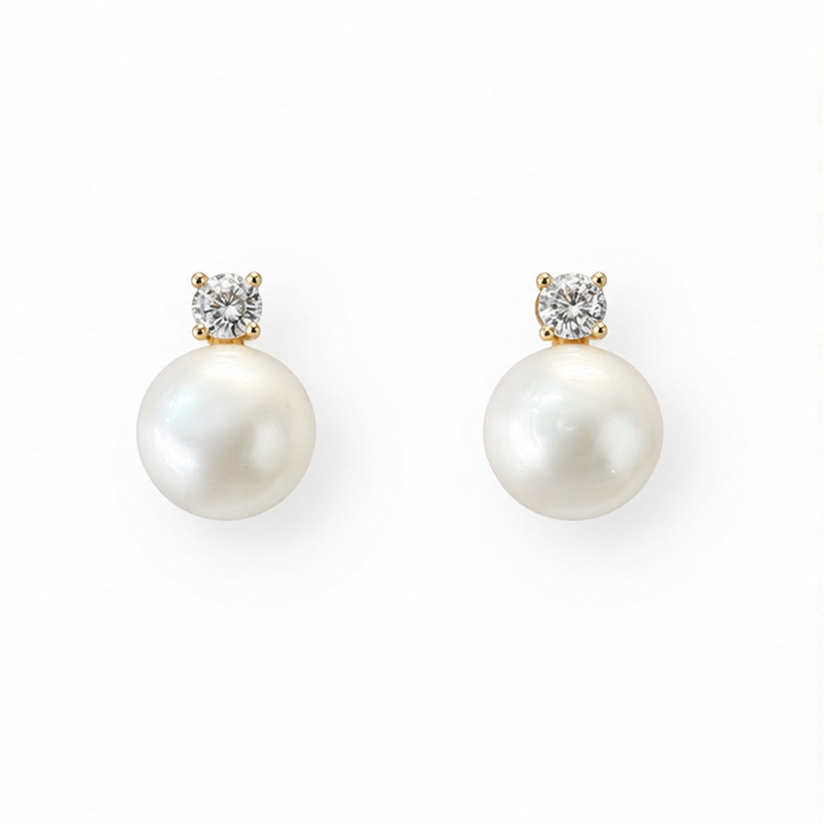 NZGO Pearl real pearl and clear stone stud earrings on a clean white background