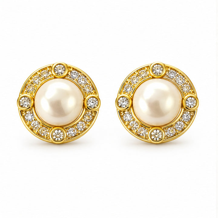 NZGO Pearl real pearl four-point halo stud earrings on a clean white background