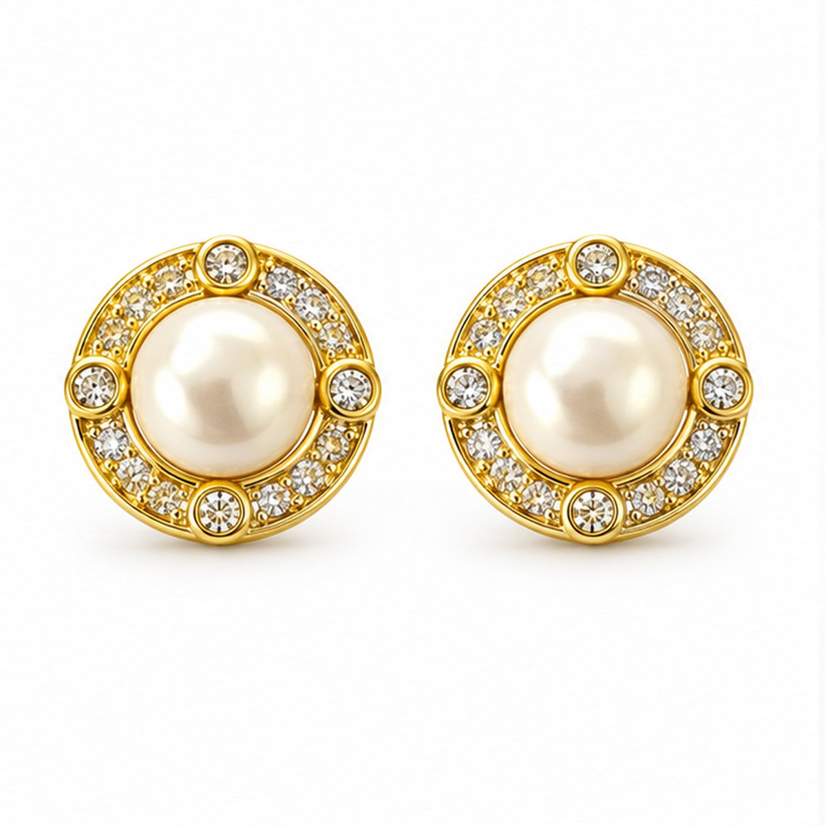 NZGO Pearl real pearl four-point halo stud earrings on a clean white background