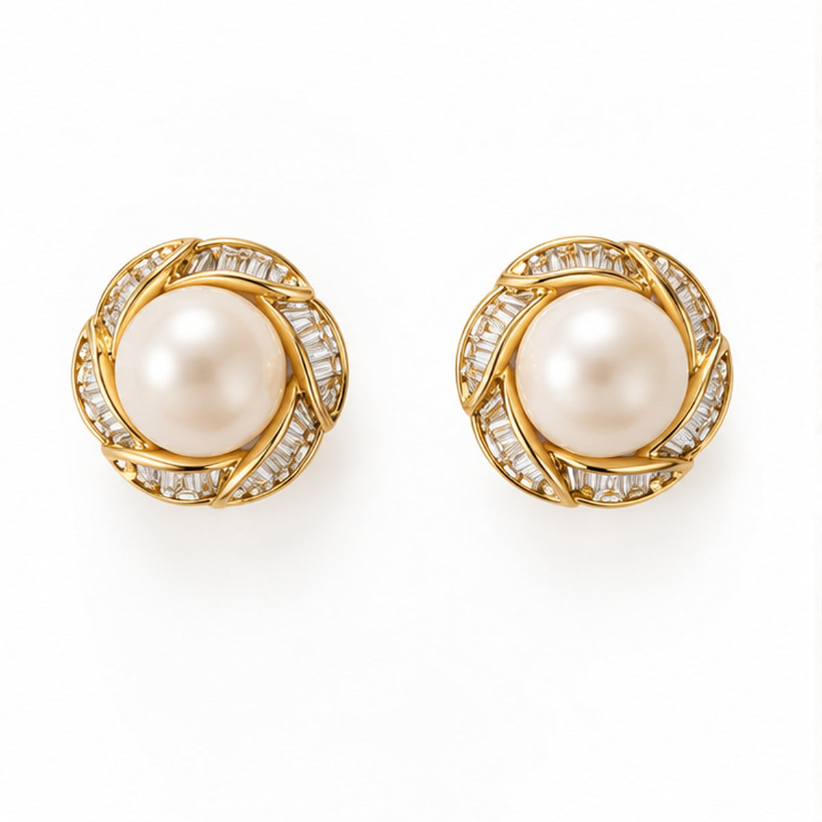 NZGO Pearl real pearl swirl halo stud earrings on a clean white background