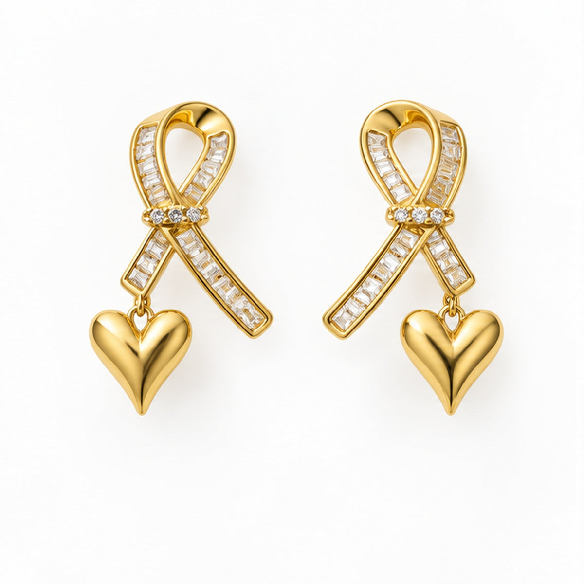 NZGO Pearl ribbon heart drop earrings on a clean white background