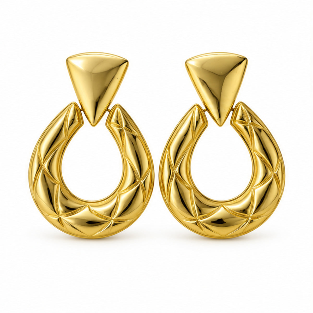 NZGO Pearl sculptural horseshoe statement earrings on a clean white background