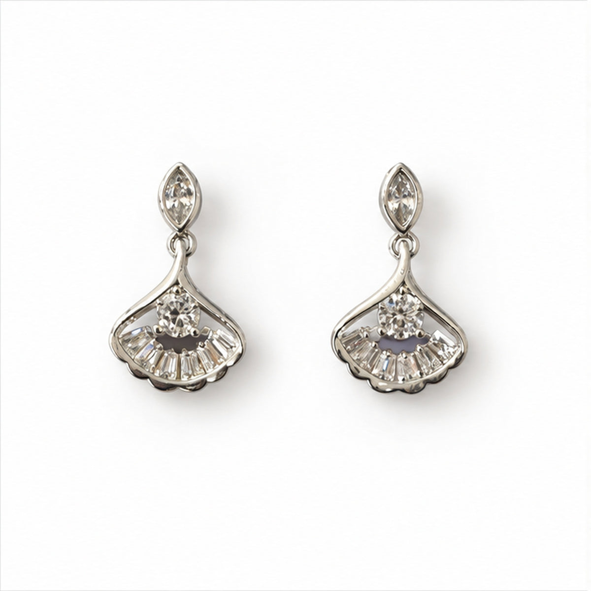 NZGO Pearl silver-tone fan drop earrings on a clean white background