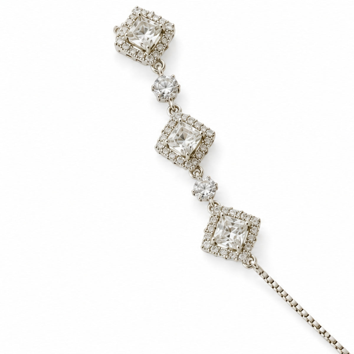 Silver Square & Round Stone Bracelet