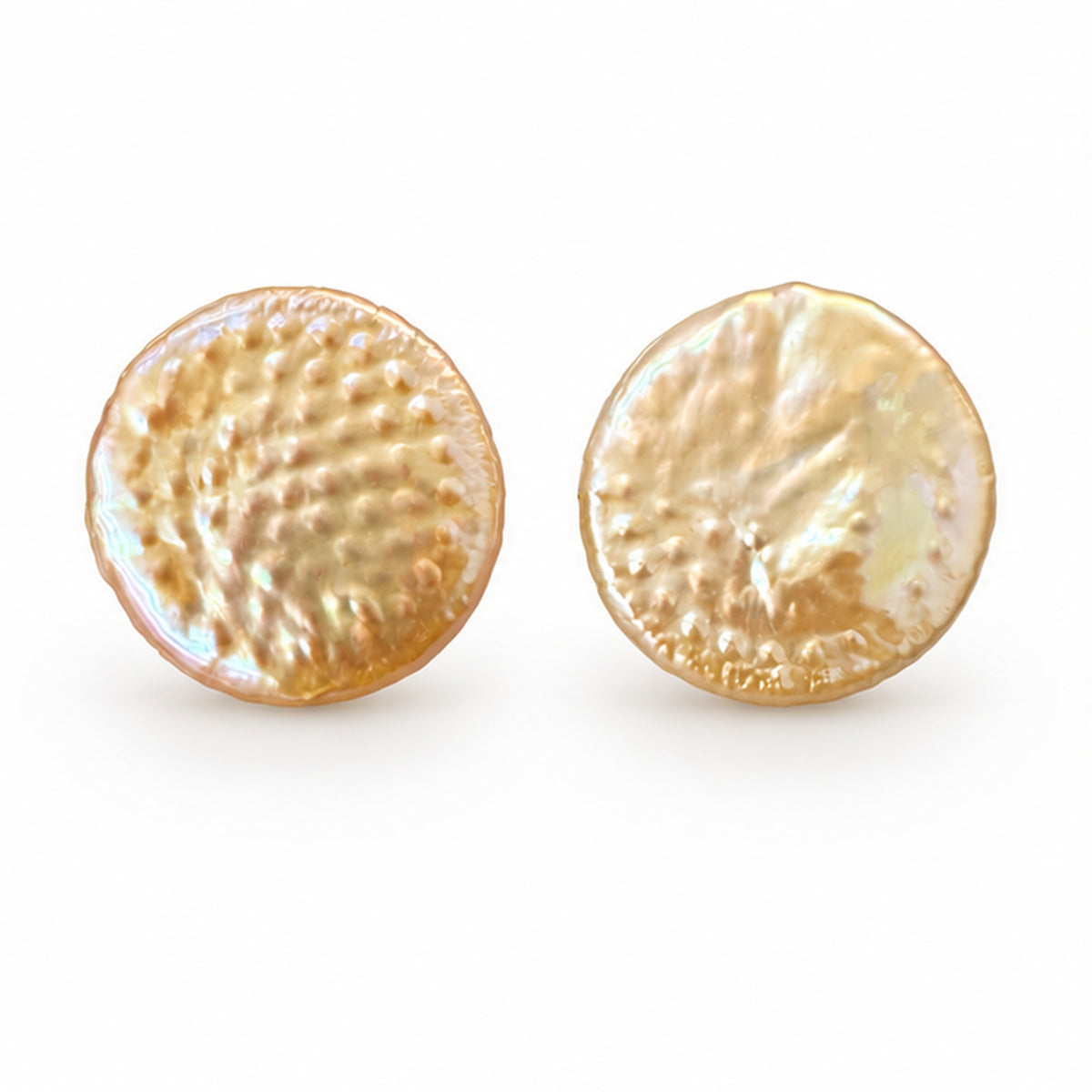 NZGO Pearl textured coin pearl stud earrings on a clean white background