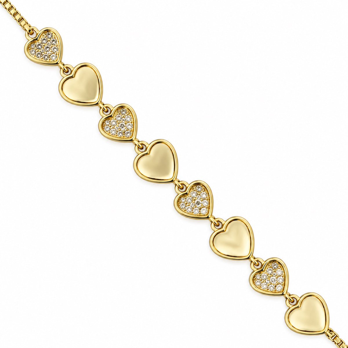 Gold-Tone Alternating Pavé Heart Link Bracelet