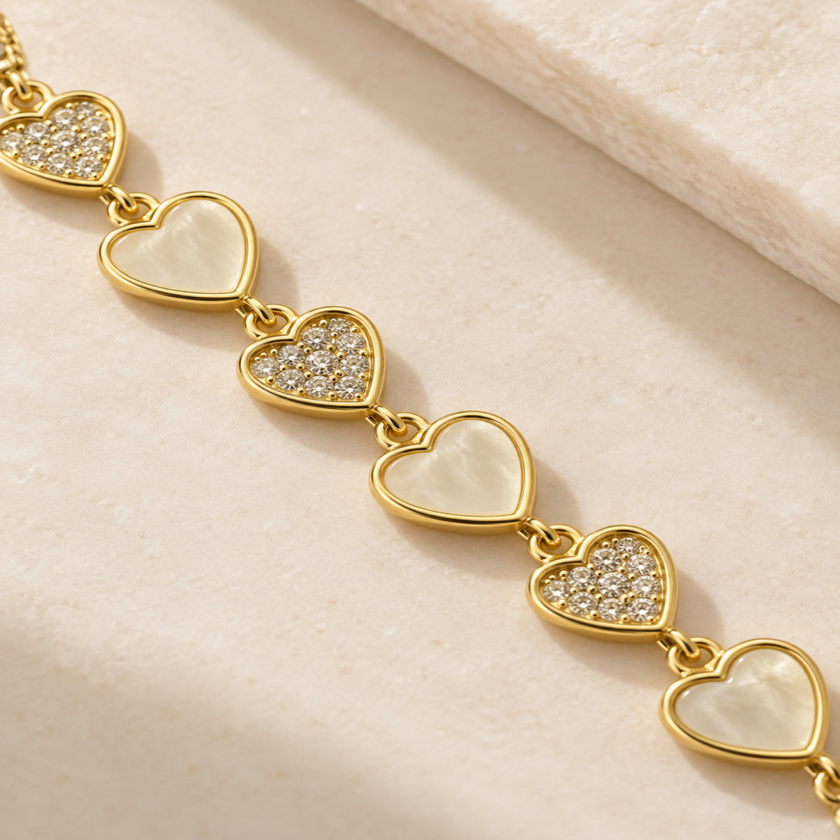 Gold-Tone Alternating Pavé Heart Link Bracelet