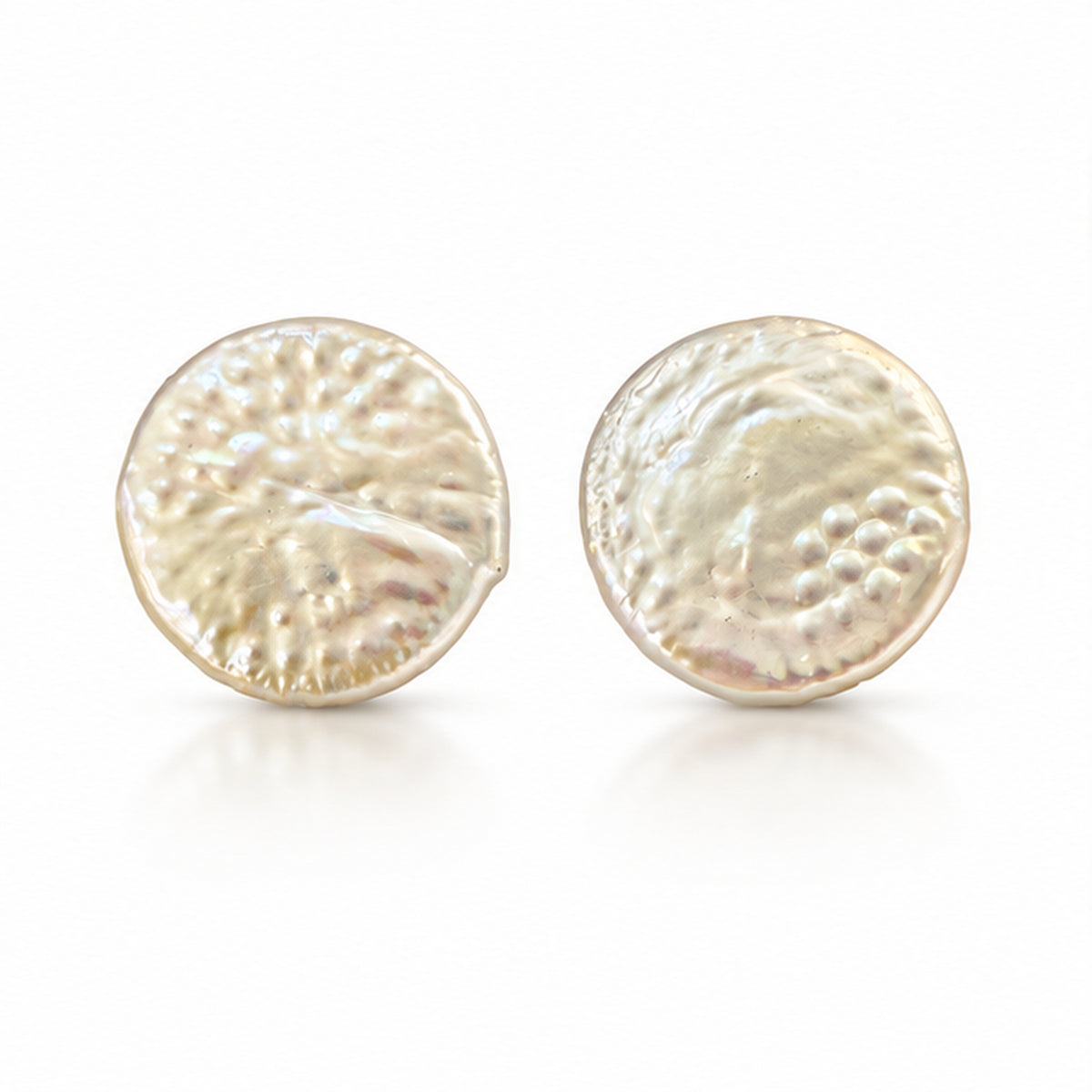 Real dragon scale pearl stud earrings with solid sterling silver posts on a clean white background