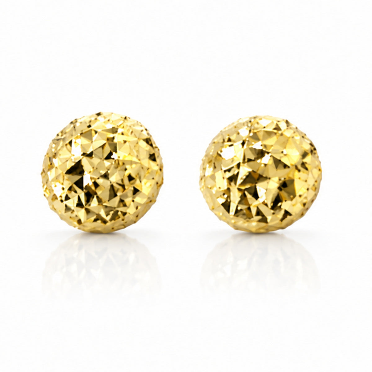 Faceted gold-tone dome stud earrings with solid sterling silver posts on a clean white background