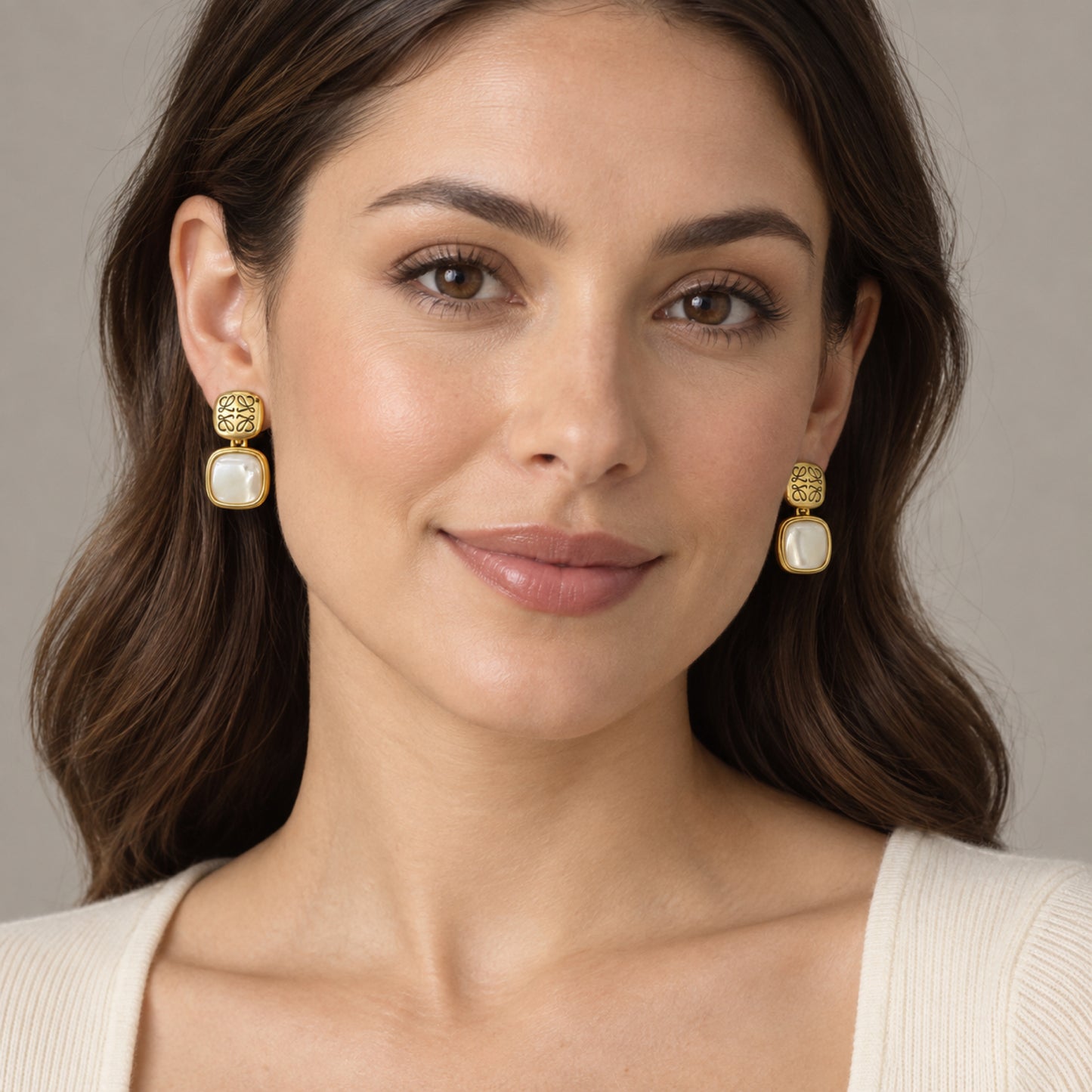Gold-Tone Engraved Scrollwork Pearlescent Square Drop Earrings - view 3
